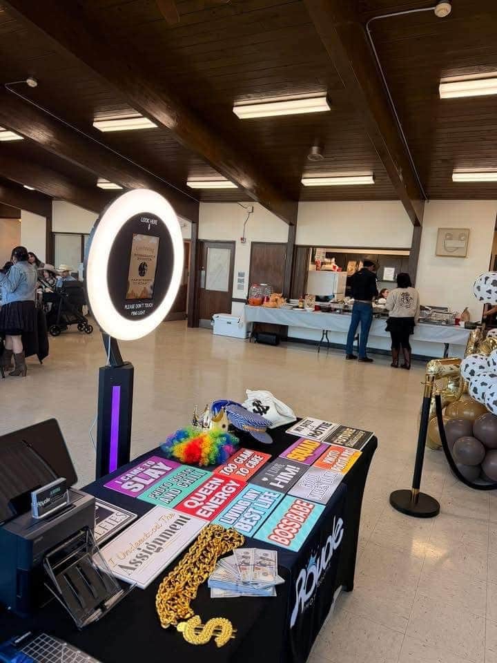 Booth and prop table ready at a western-themed party